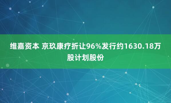 维嘉资本 京玖康疗折让96%发行约1630.18万股计划股份