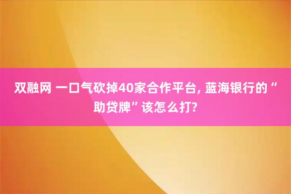 双融网 一口气砍掉40家合作平台, 蓝海银行的“助贷牌”该怎么打?