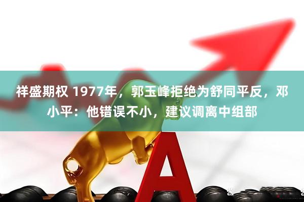 祥盛期权 1977年，郭玉峰拒绝为舒同平反，邓小平：他错误不小，建议调离中组部